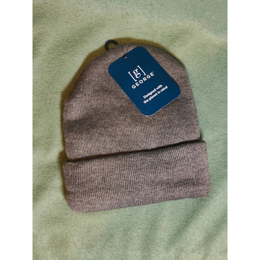 George Adult Charcoal Grey Heather Knit Beanie Cuff Hat One Size New